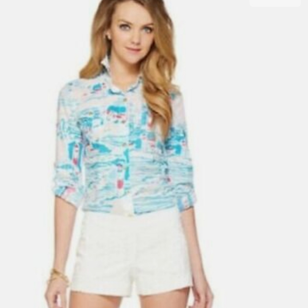 Lilly Pulitzer Watch Out Lighthouse button down shirt size 10